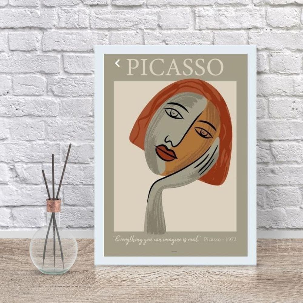 Quadro Mulher Sonhadora Picasso 24x18cm Moldura Branca