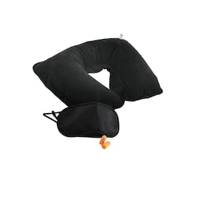 Kit Viagem Inflável + Máscara + Tapa Ouvidos, Preto