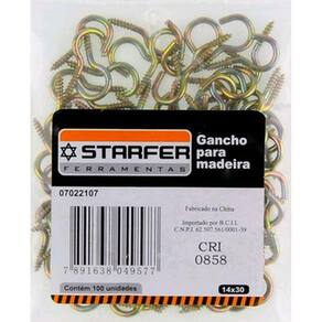 Pacote Com 100 Peças Gancho Para Madeira 17X60 Starfer