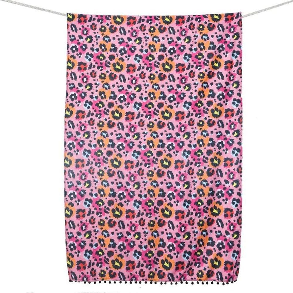 Toalha De Praia Ou Piscina Seca Rápido Animal Print Pink