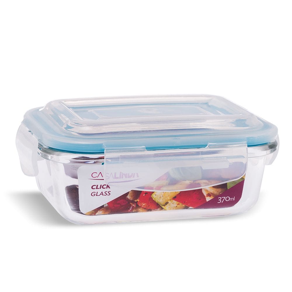 Pote Vidro Retangular Click Glass 370ml Casa Linda