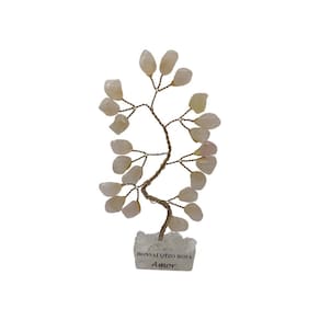 Bonsai Pedra Quartzo Rosa Base Cristais 10Cm - Amor