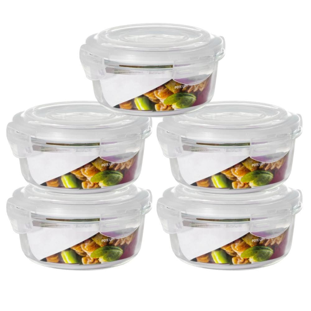 Conjunto 5 Potes 950Ml Vidro Hermético Mantimentos Marmita