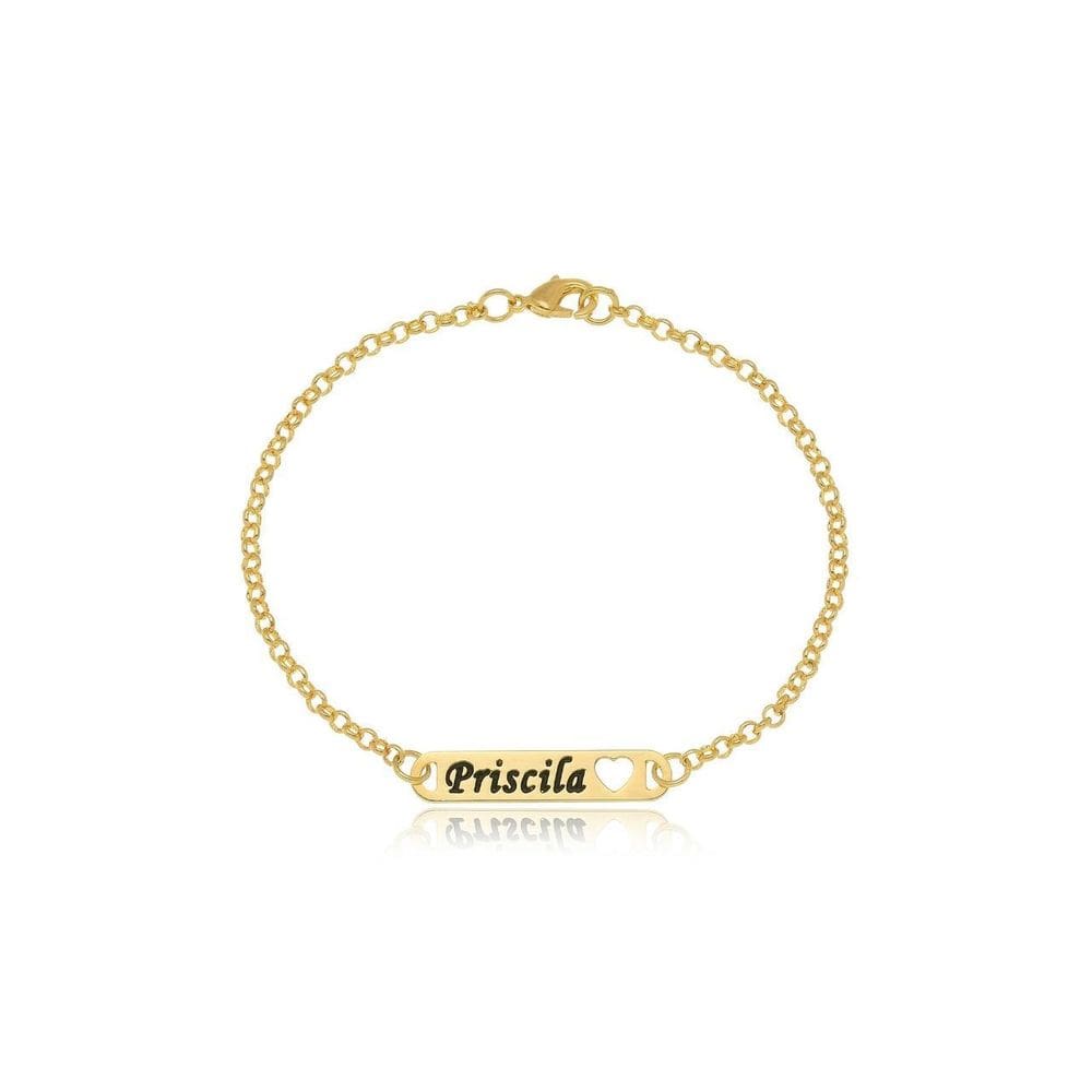 Pulseira Personalizada Chapada Nome Coracao Vazado Folheado