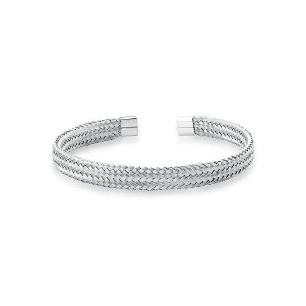 Bracelete Masculino Com Fios Trançados E Liso Em Aço