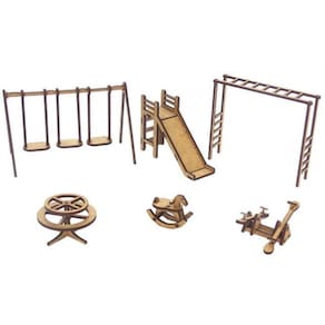 Kit 6 Miniaturas Parquinho Balança Gangorra Escorregador Mdf