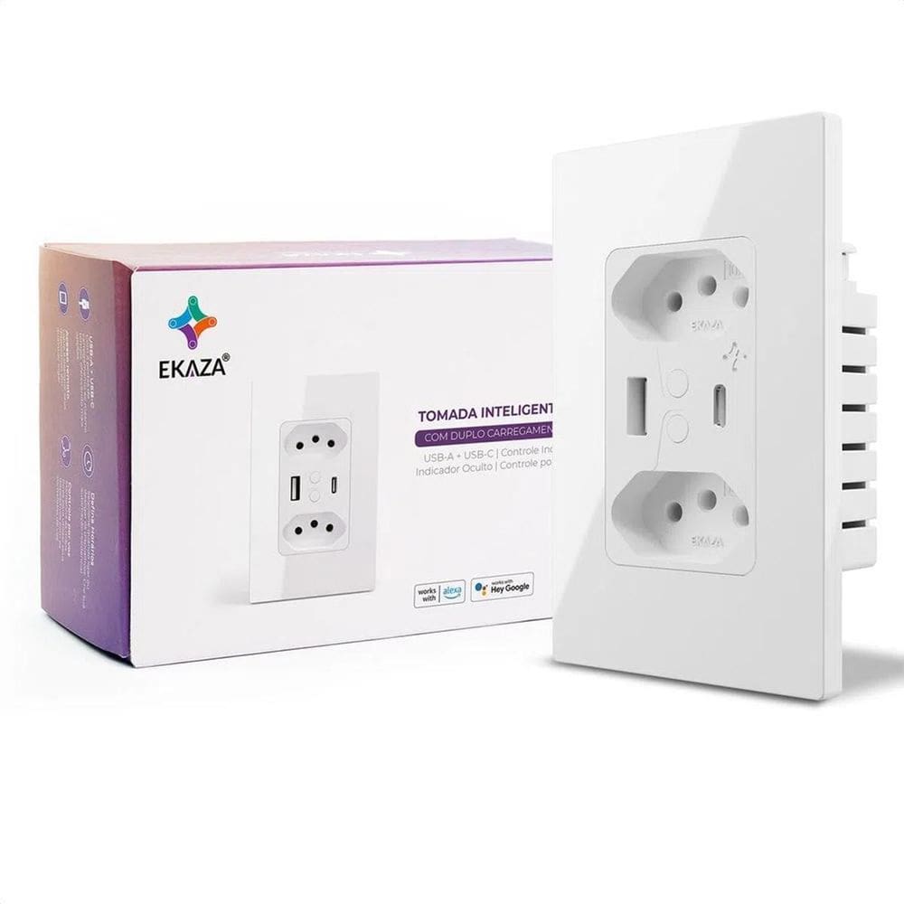 Tomada Inteligente Wi-Fi + Ble Dupla 10A Entrada Usb/Usb-C