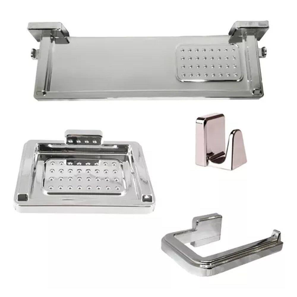 Kit Acessórios P/ Banheiro 4 Peças Encaixe Adesivo Mármore