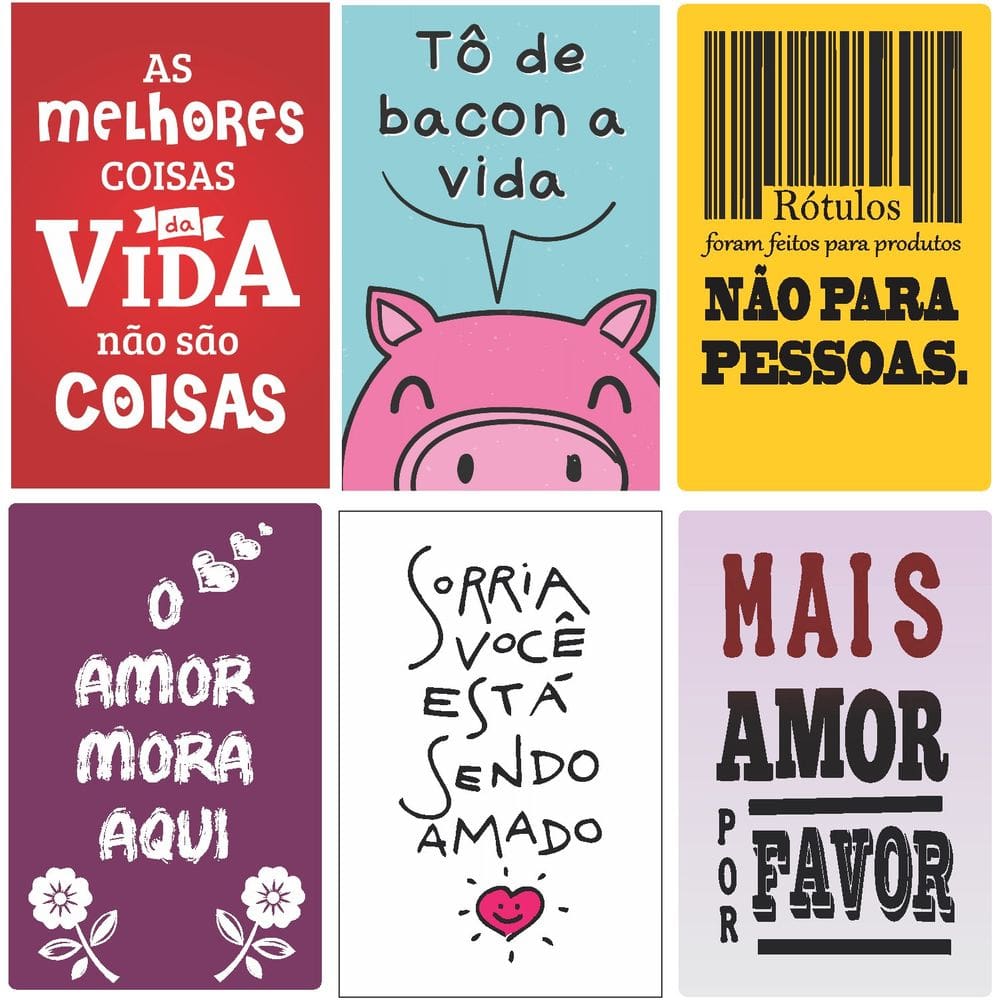Kit 6 Placas Decorativas Frases Diversas Amor Rótulos Sorria