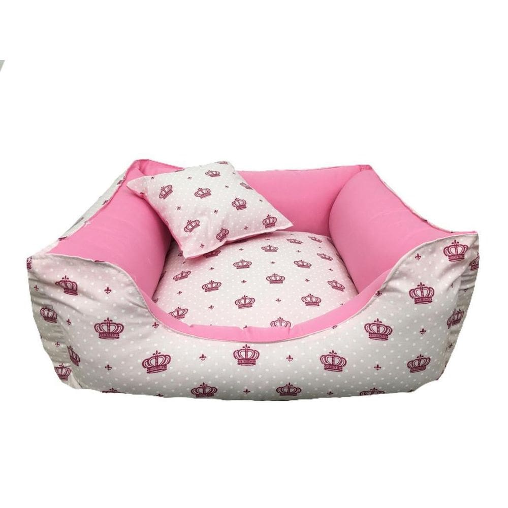 Cama Pet Cachorro Ou Gato 60 X 60 Cm Com Zíper Coroa Rosa