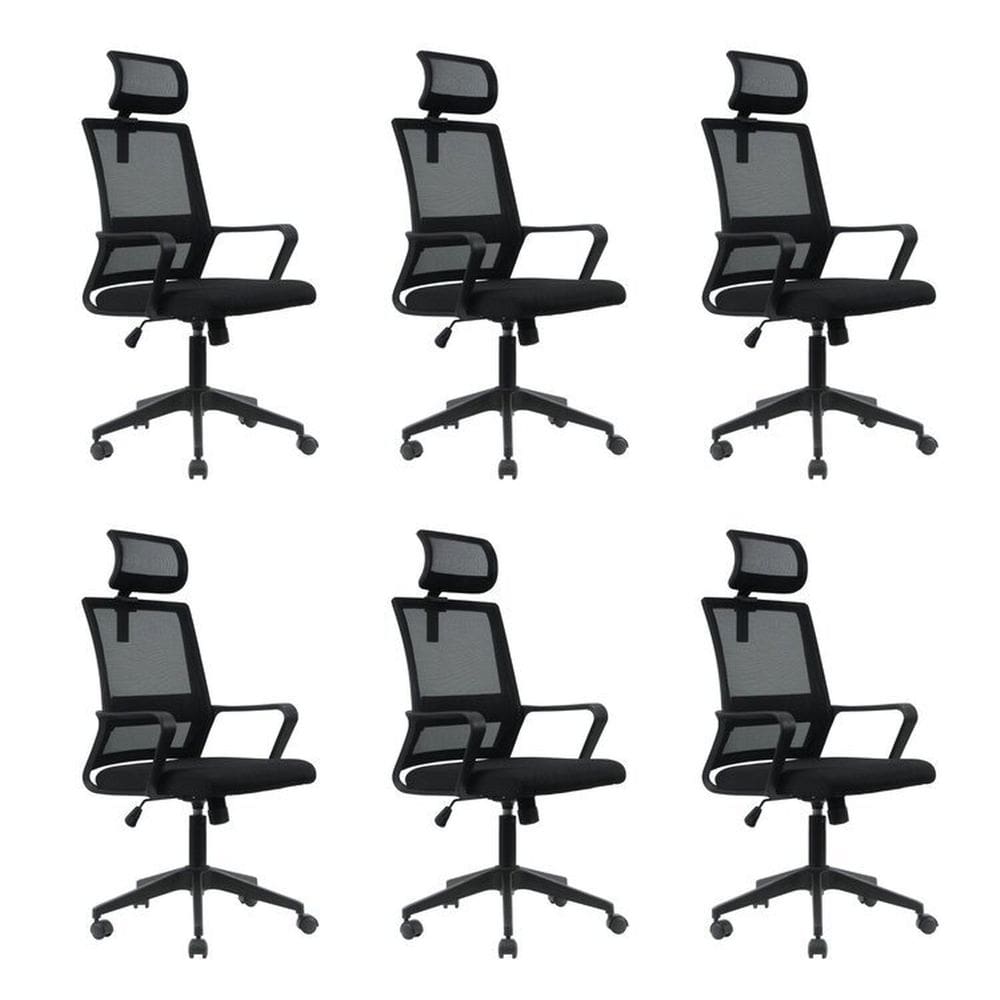 Kit 6 Cadeiras para Escritório Giratória Presidente Tokyo com Apoio Cabeça Preto