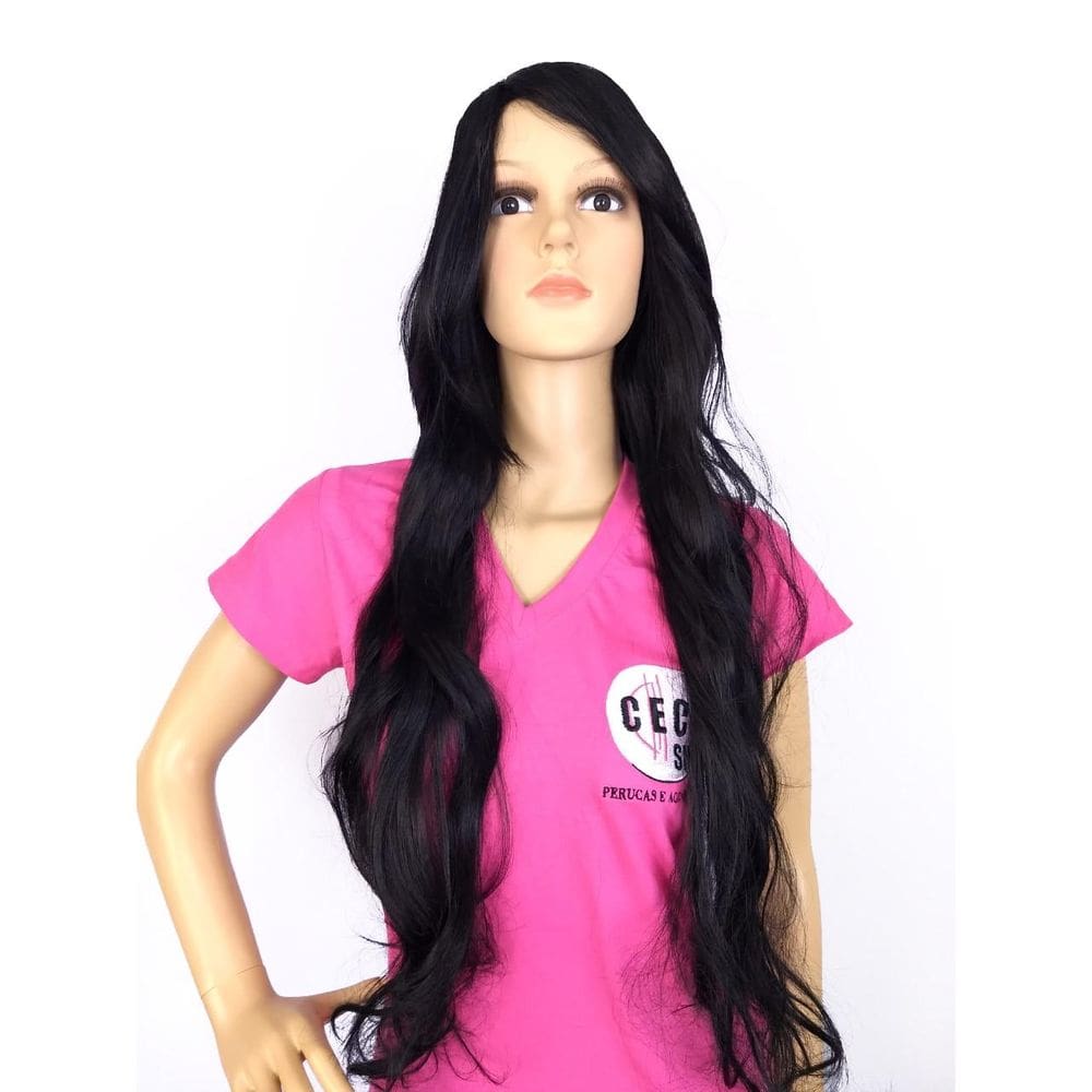 Peruca Lace Wig Ondulado Franjão Castanho Escuro Fibra