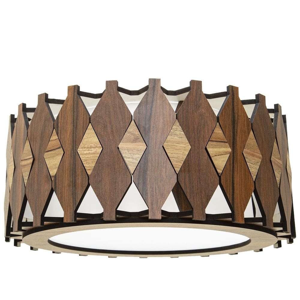 Lustre Decorativo Madeira Plafon Redondo Guarapari 45Cm
