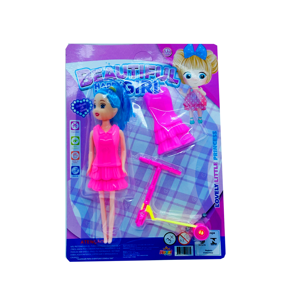 Boneca com Vestido e Patinete