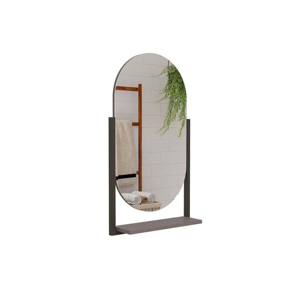 Espelho Quarto de Casal Ori Espelheira Parede Oval c/Prateleira Metalica 41X87cm Titanium - MGM