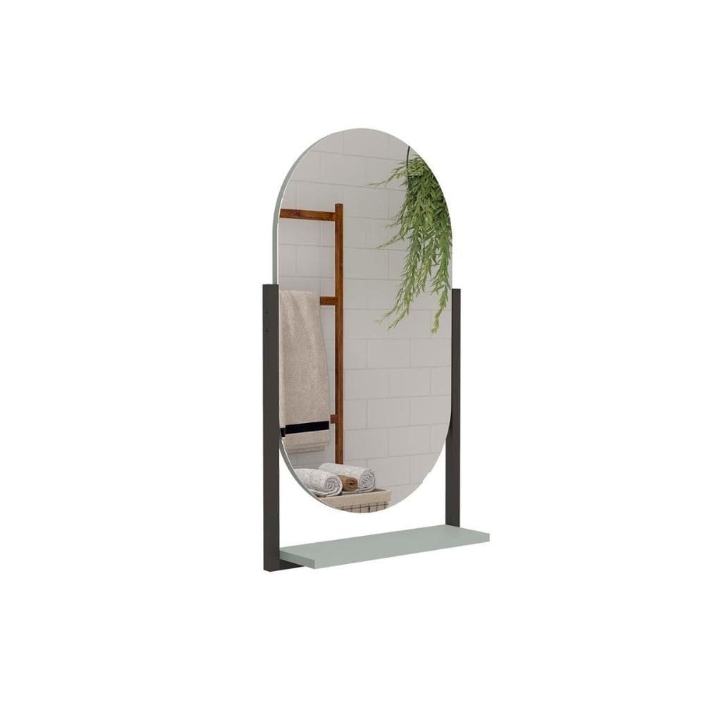 Espelho Quarto de Casal Ori Espelheira Parede Oval c/Prateleira Metalica 41X87cm Pistache - MGM