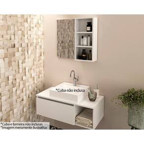 Conjunto de Banheiro Balcão Suspenso BN3601 s/ Cuba 80cm e Armário c/ Espelho BN3609 Branco - Tecno Mobili