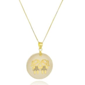 Gargantilha Com Pingente Duas Meninas Banho De Ouro