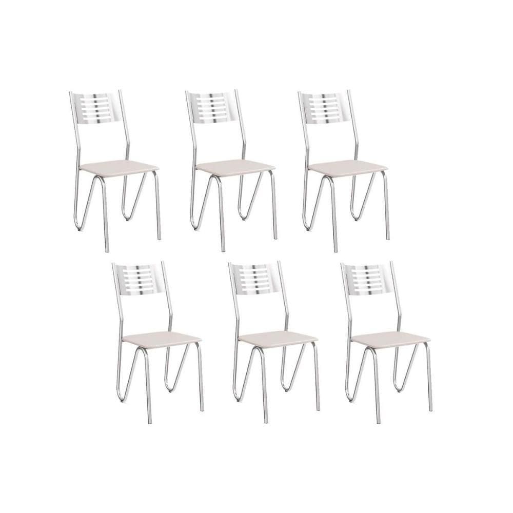 Kit 6 Cadeiras de Cozinha Nápoles 2C045CR 6 Un Cromado/Courano Branco - Kappesberg