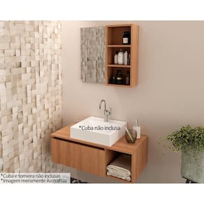 Conjunto de Banheiro Balcão Suspenso BN3601 s/ Cuba 80cm e Armário c/ Espelho BN3609 Amêndoa - Tecno Mobili