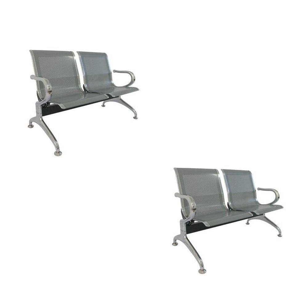 Kit 2 Cadeiras para Escritório Longarina 2 Lugares Dubai Cinza
