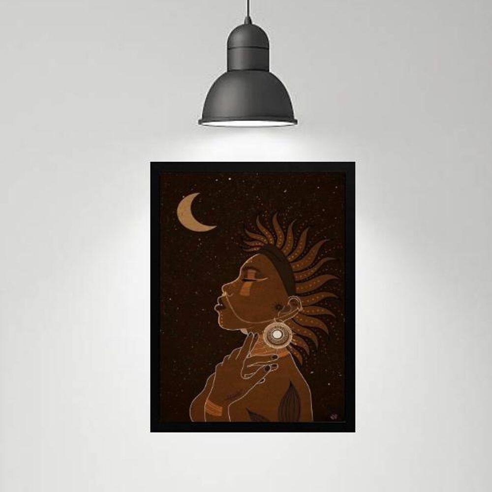 Quadro Místico Arte Índia Lua 24X18Cm