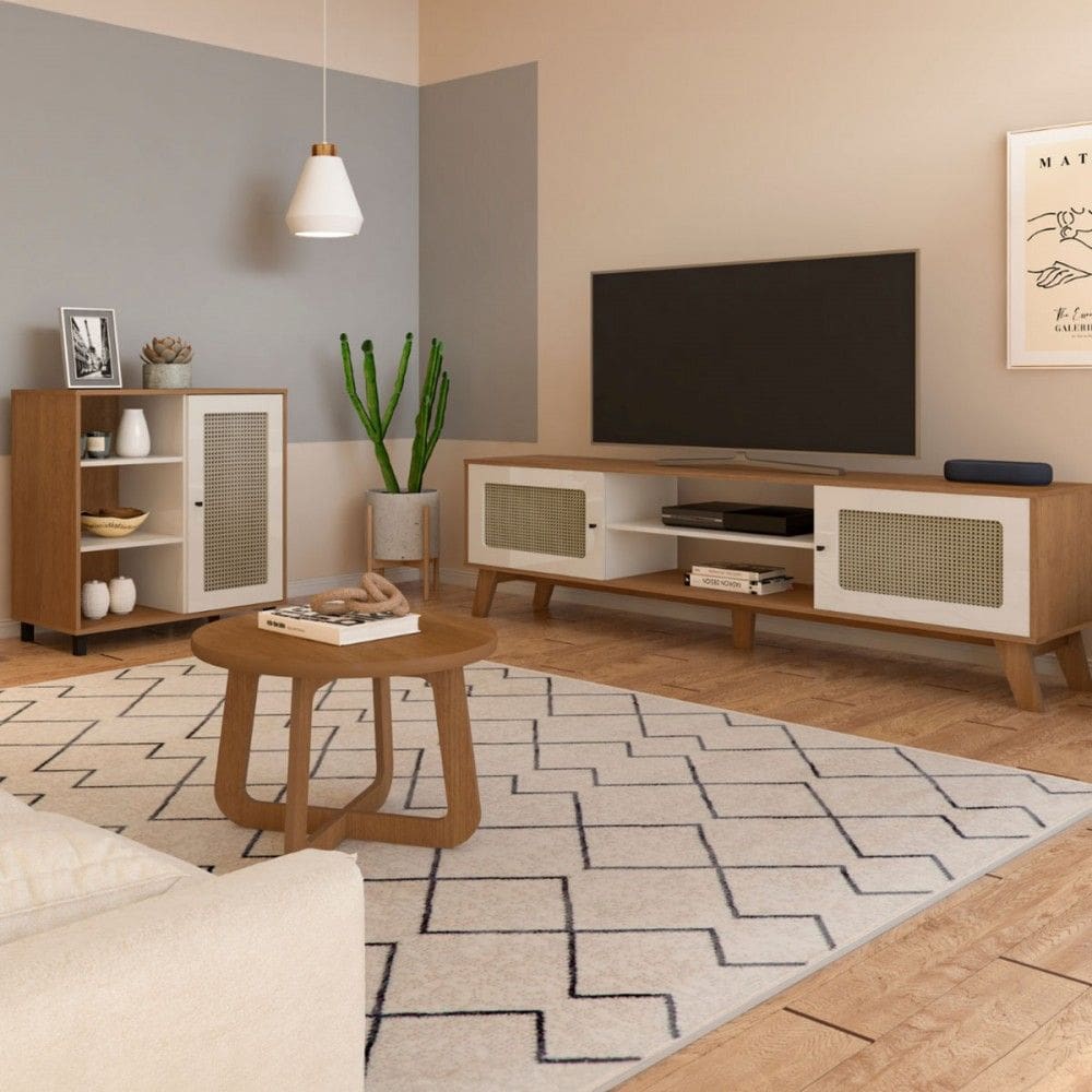 Sala de Estar Completa para TV Até 75 Polegadas Charlotte 3 Portas Cinamomo/Off White - Artely Móveis