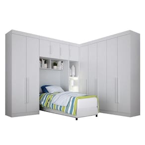 Quarto de Solteiro Modulado 11 Portas Orion Branco - Leifer Móveis