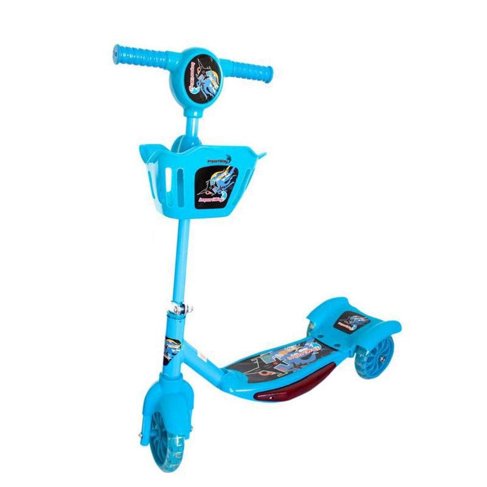 Patinete Infantil 3 Rodas Musical Luzes Cesta Azul Importway