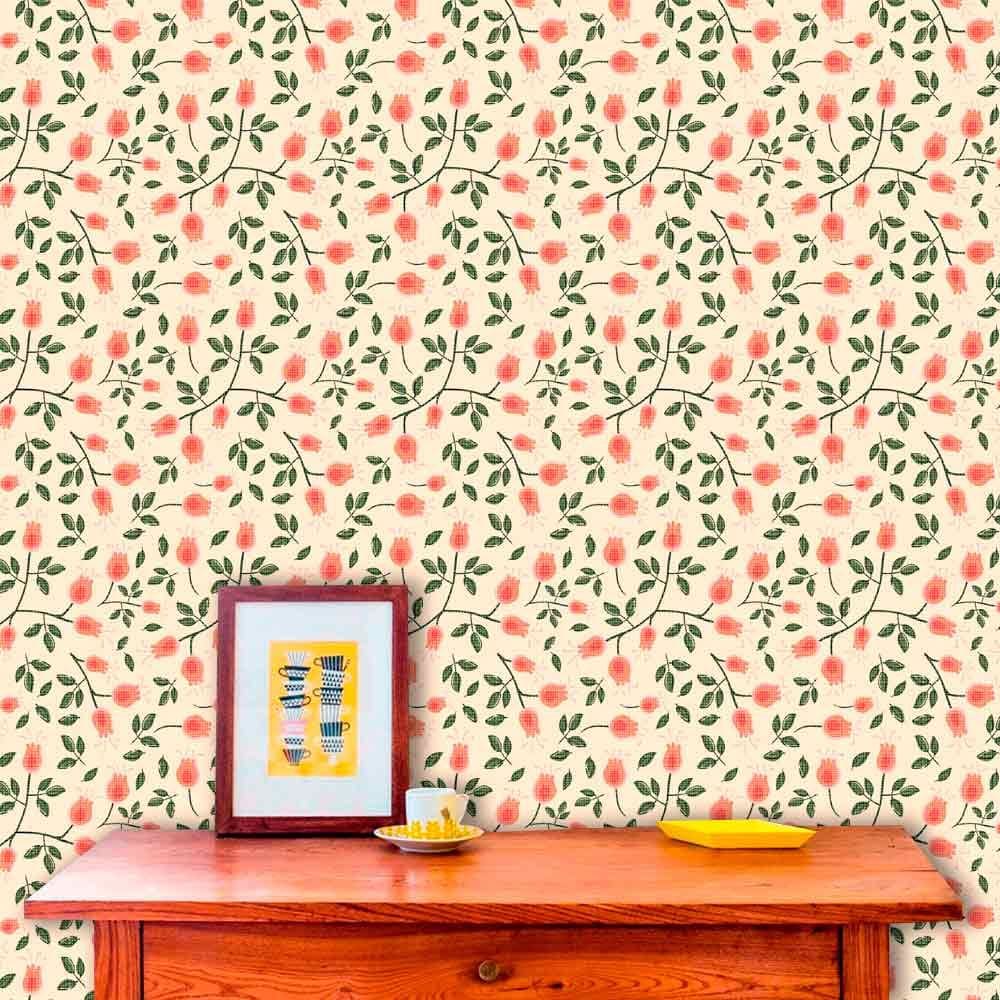 Papel de Parede Adesivo Lavável Floral Xadrez Vintage