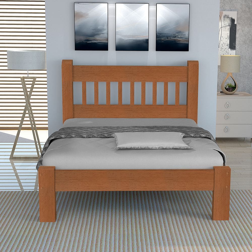 Cama King Size Casal Luxo de Madeira Maciça Cedro Tauari Castanho