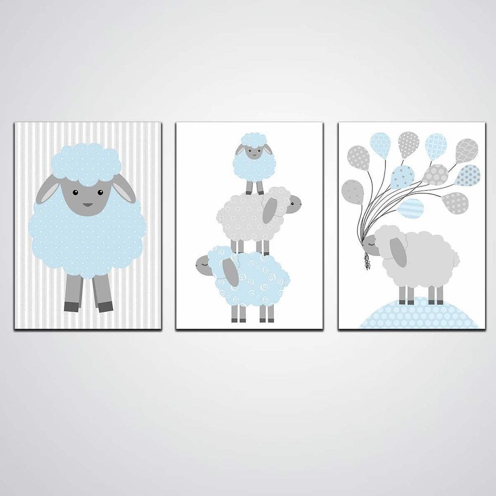 Kit De Quadro Menino Ovelhas Placa Mdf 20X30Cm