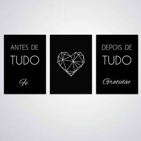 Quadro Decorativo 3 Peças Tudo Fé Depois De Tudo Gratidão