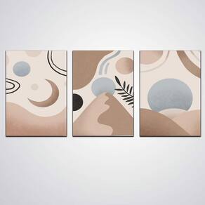 Kit 3 Quadros Decorativos Abstrato Lua E Sol