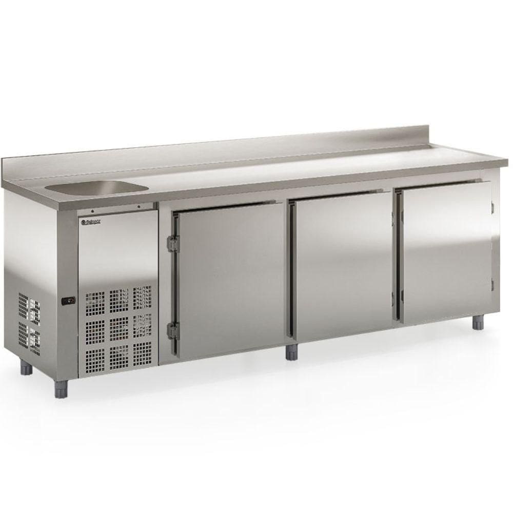Balcão De Encosto Com 3 Portas E 1 Pia Lado Esquerdo Gbfe250ce Gelopar Balcão 765 Litros Inox 220v