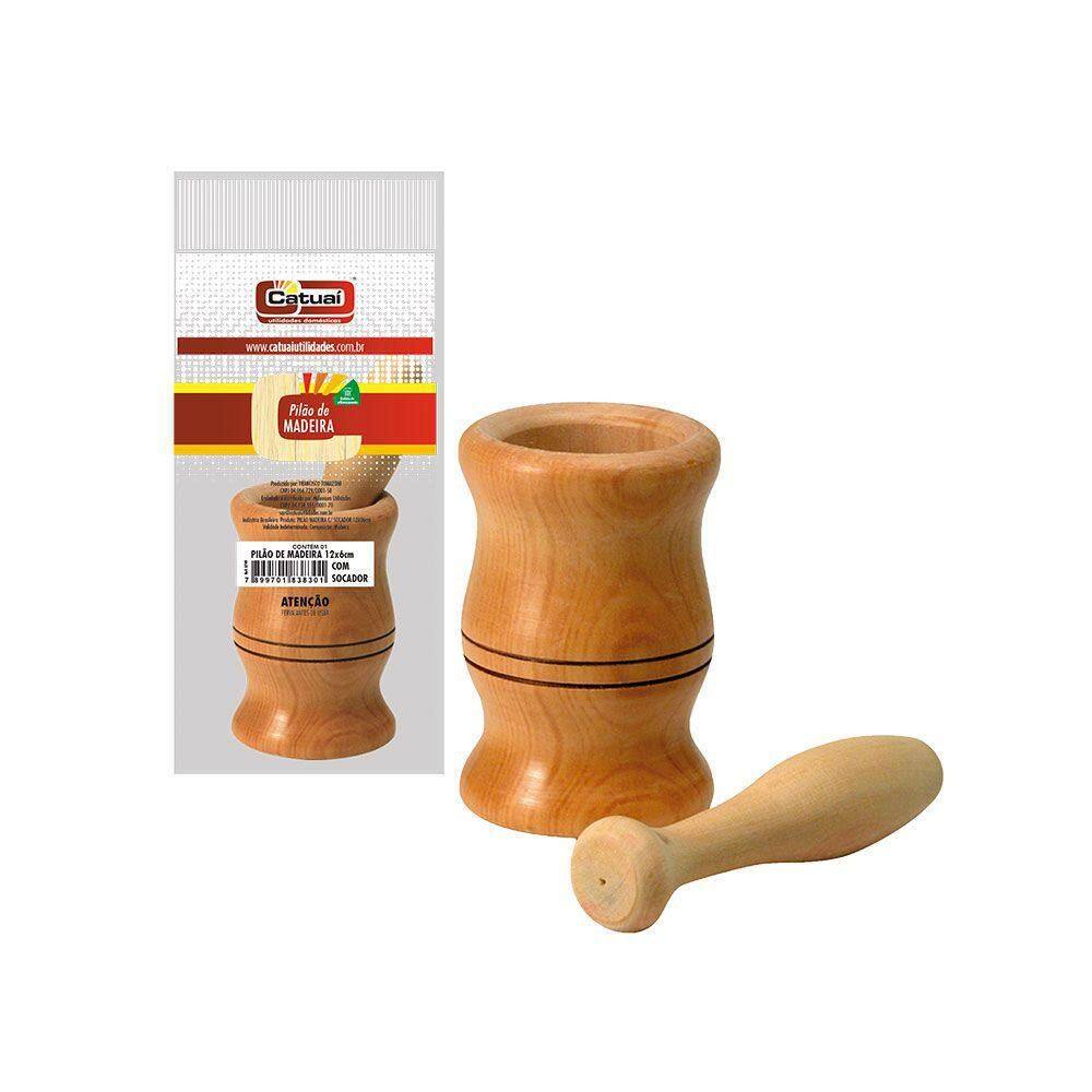 Pilão Madeira Eucalipto 15cm - Amassa Ervas e Condimentos
