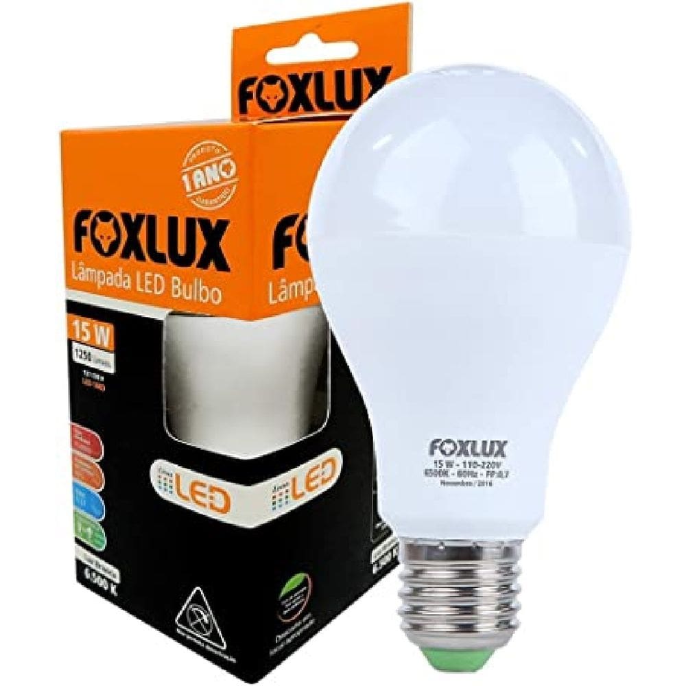 Lâmpada LED Bulbo 15W com Base E-27 Bivolt 6500K Foxlux