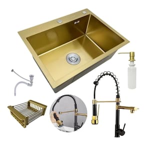 Kit Cuba Pia Inox Dourada Quadrada Cozinha Torneira Flexivel Cor Dourada Brinovar
