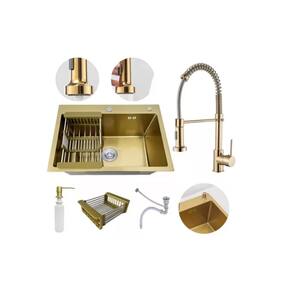 Kit Cuba Inox Gourmet Dourada Quadrada Cozinha Torneira Flexivel Brinovar