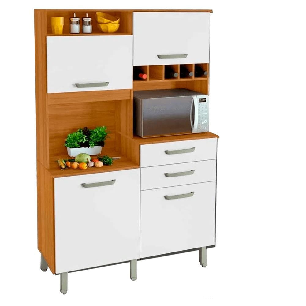 Cozinha Compacta Jr 1,20m com 4 Portas e 2 Gavetas Freijó/Branco