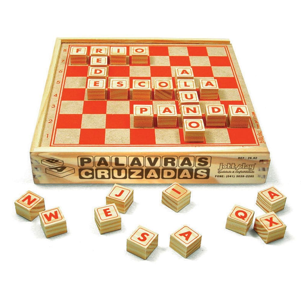 Palavras Cruzadas MDF 67 Peças Caixa Madeira 04x26x26cm