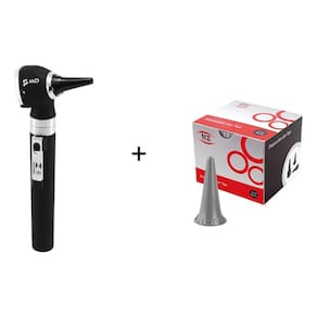 Otoscópio MD Preto Com 10 Espéculos + 1 Caixa De Espéculos MD 2,5mm Com 250 Unidades