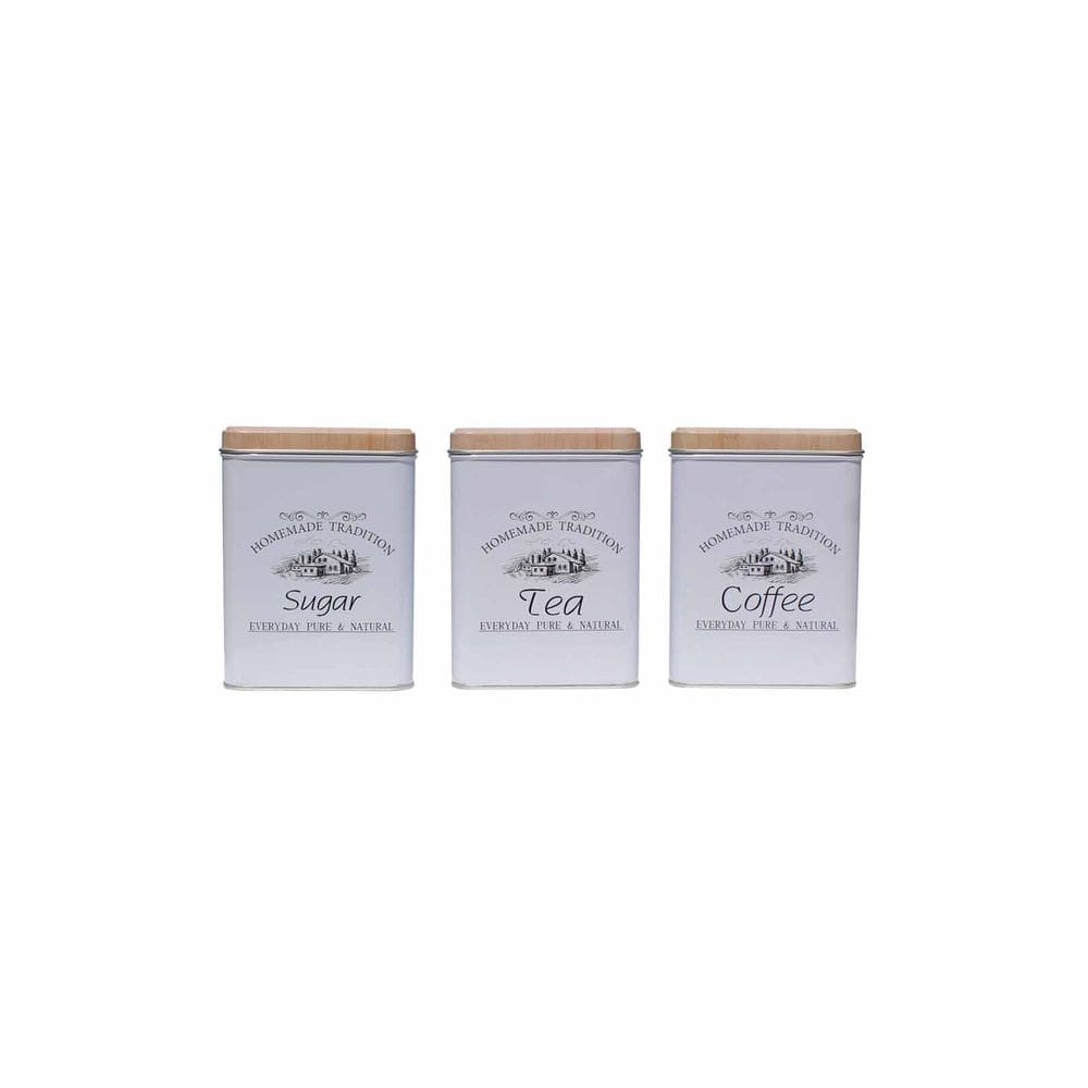 Kit 3 Potes Lata Porta Mantimentos em Metal Quadrado Branco