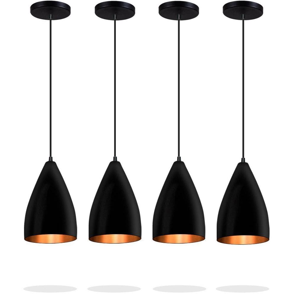 Kit 4 Pendentes Vegas Preto Textura / Cobre R.R.J.V