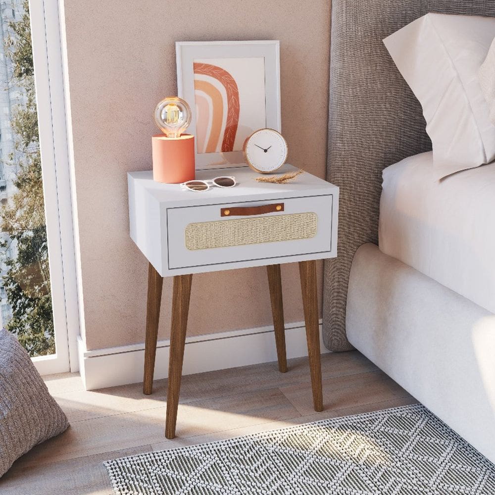 Mesa Cabeceira Retrô para Quarto Branco