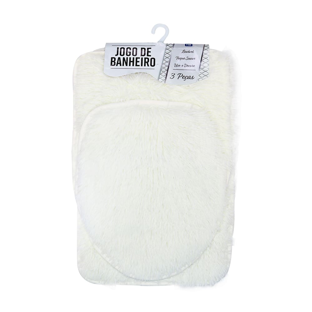 Jogo De Tapete De Banheiro Pelucia Pelo Alto De Poliéster 3 Peças