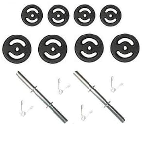 Kit De Pesos 20Kg De Anilhas Em Ferro + 02 Barras Oca 40Cm