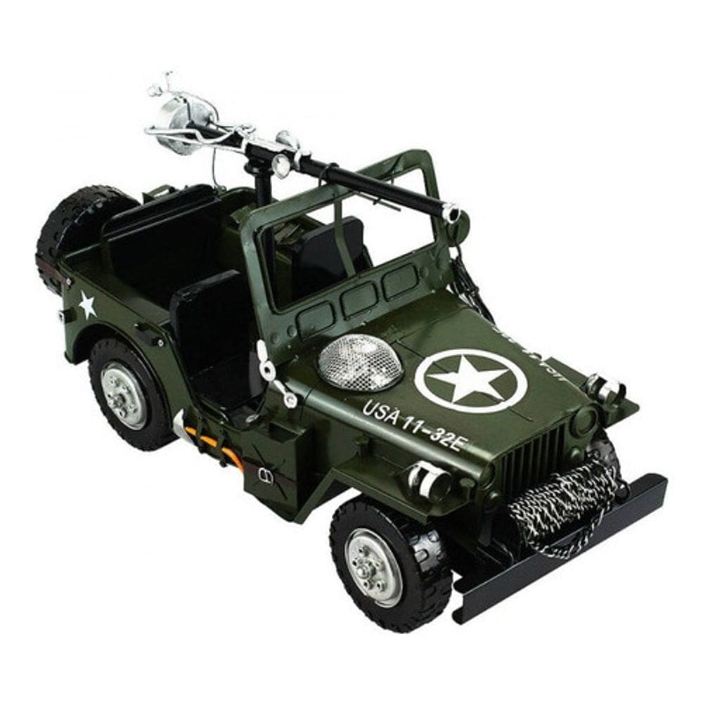 Enfeite Retrô Carrinho Miniatura Jeep Militar - 38cm