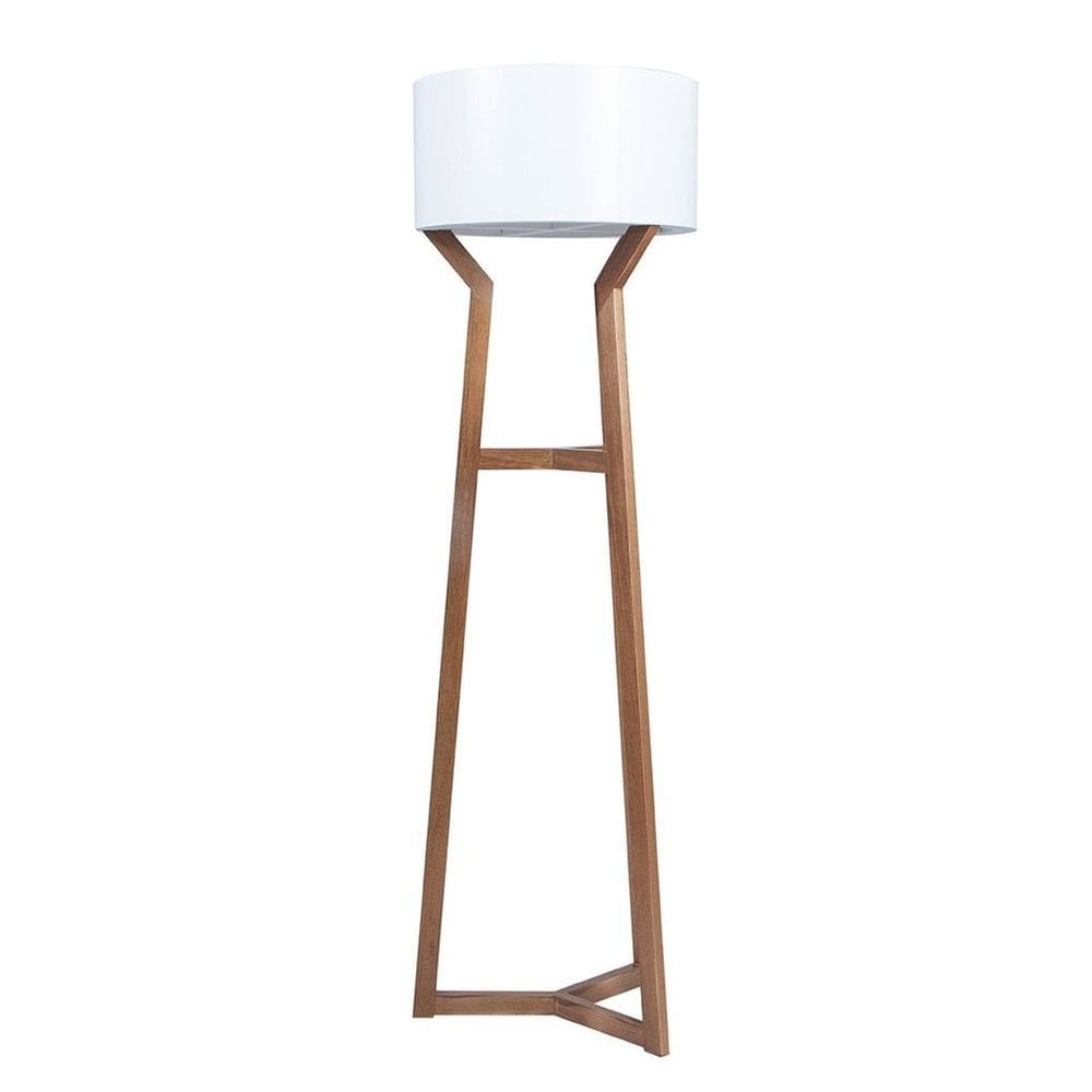 Luminária de Piso Texas com Madeira Maciça e Mdf Natural/Branco