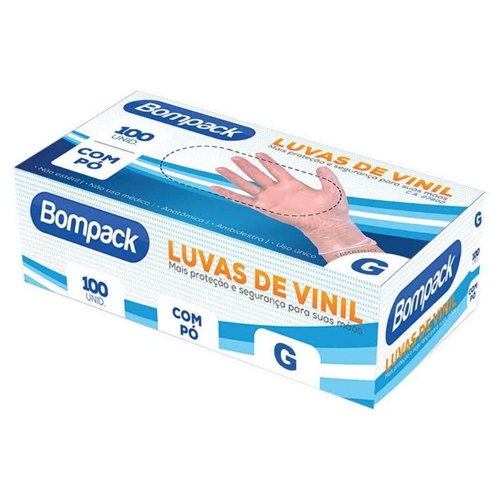 Luva De Vinil Bompack Com Pó 100 Unidades G